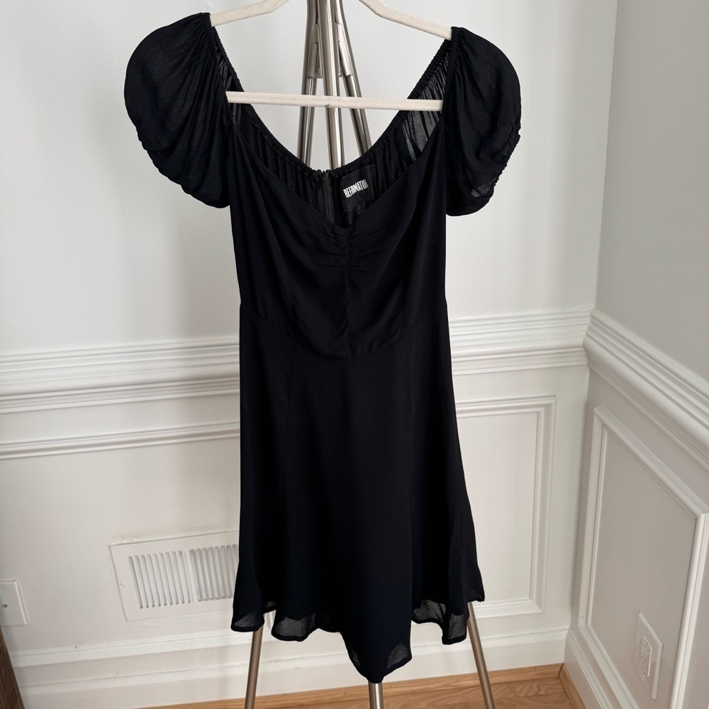 REFORMATION Cocktail Little Black Mini Dress with Puff Sleeves Size 0